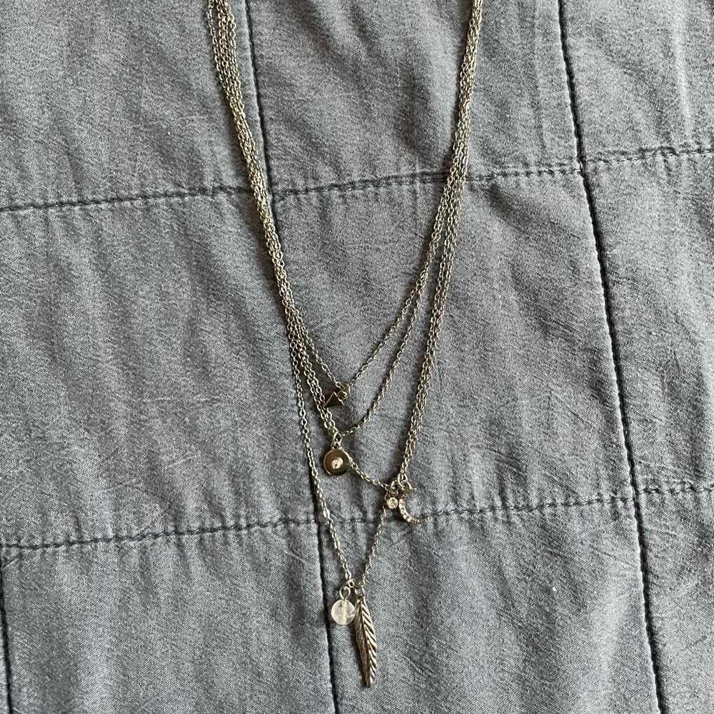 American Eagle 4 Layer Necklace with Moon and Feather Charms